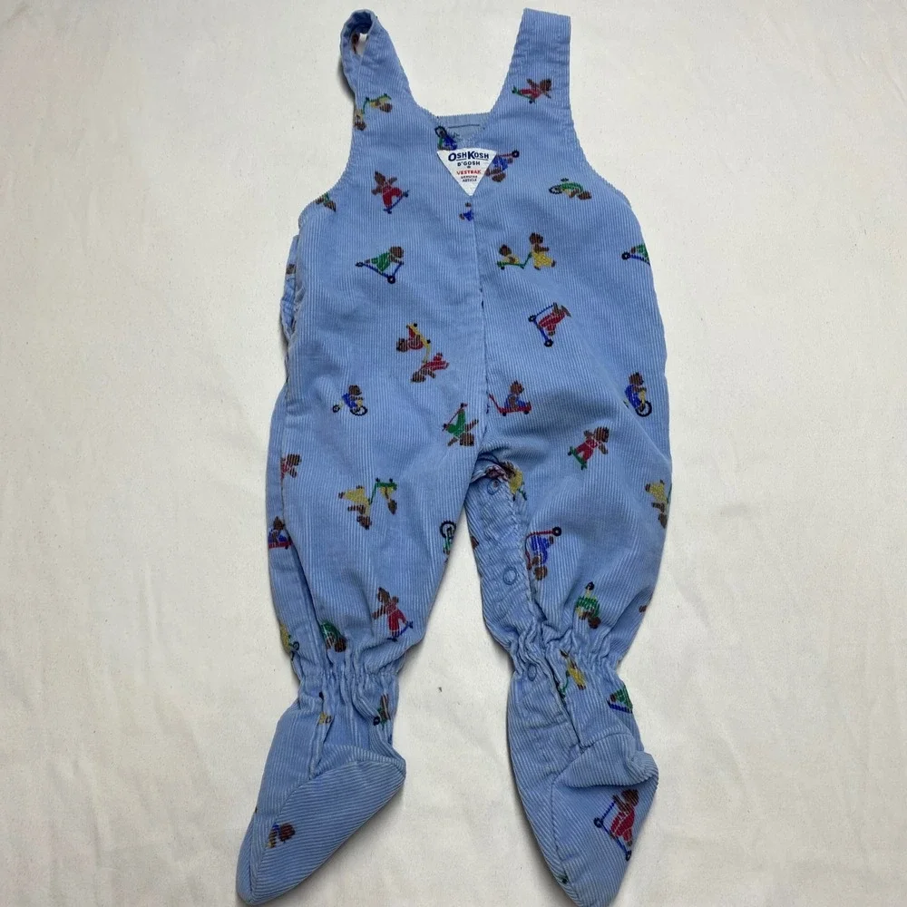 Vintage OshKosh B'Gosh USA Corduroy Footed Overalls Skateboarding Bears 3-6M⁠